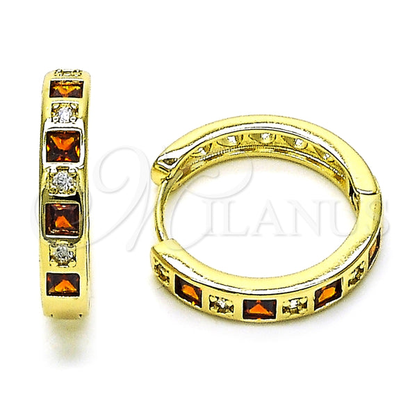 Argolla Huggie 02.213.0618.1.20 Oro Laminado, con Granate and Blanca Zirconia Cubica, Pulido, Tono Dorado