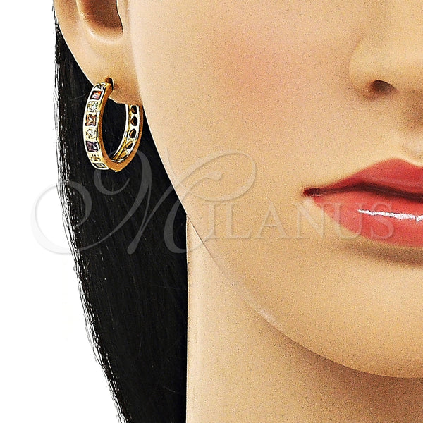 Argolla Huggie 02.213.0618.2.20 Oro Laminado, con Multicolor and Blanca Zirconia Cubica, Pulido, Tono Dorado