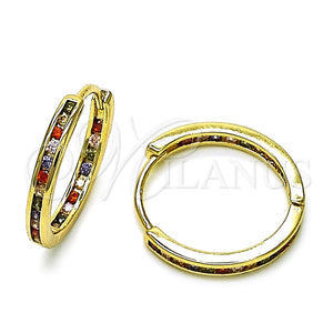 Argolla Huggie 02.213.0619.20 Oro Laminado, con Multicolor Zirconia Cubica, Pulido, Tono Dorado