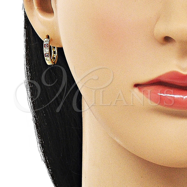 Argolla Huggie 02.213.0620.15 Oro Laminado, Diseño de Ojo Griego, con Blanca Zirconia Cubica, Esmaltado Rojo, Tono Dorado