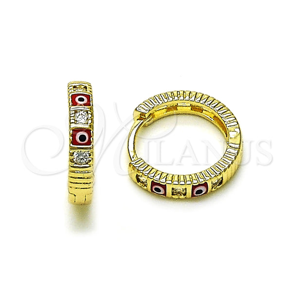 Argolla Huggie 02.213.0620.15 Oro Laminado, Diseño de Ojo Griego, con Blanca Zirconia Cubica, Esmaltado Rojo, Tono Dorado