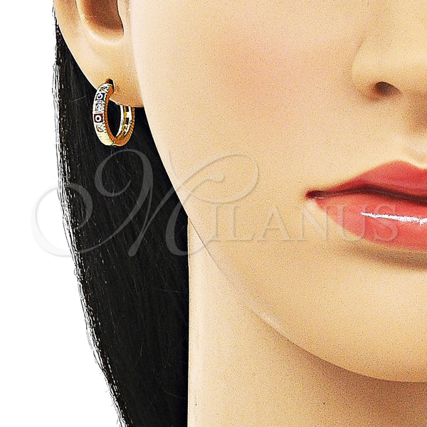 Argolla Huggie 02.213.0620.1.15 Oro Laminado, Diseño de Ojo Griego, con Blanca Zirconia Cubica, Esmaltado Multicolor, Tono Dorado