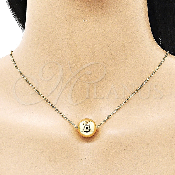 Collares con Dije 04.213.0304.18 Oro Laminado, Diseño de Bola y Rolo, Pulido, Tono Dorado (02 MM Thickness, 18 Inches Length)