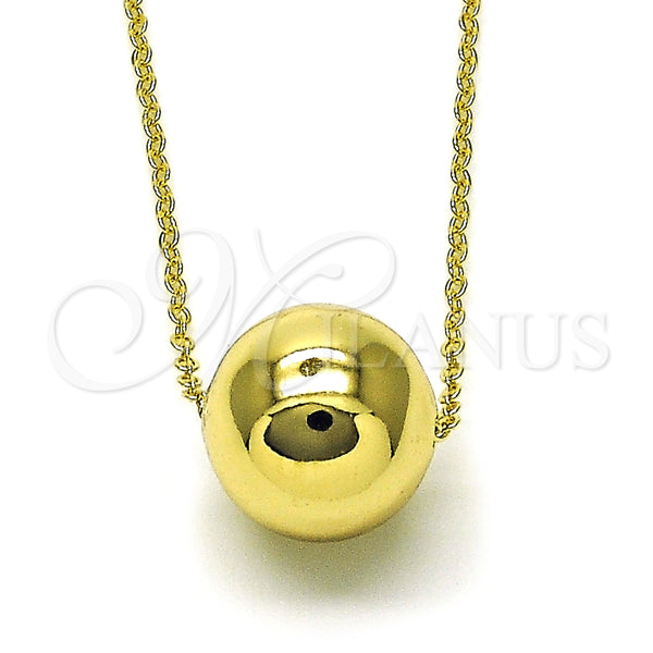 Collares con Dije 04.213.0304.18 Oro Laminado, Diseño de Bola y Rolo, Pulido, Tono Dorado (02 MM Thickness, 18 Inches Length)
