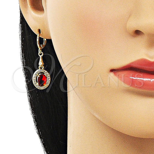 Arete Largo 02.213.0339.1 Oro Laminado, Diseño de Cluster, con Blanca Micro Pave and Granate Zirconia Cubica, Pulido, Tono Dorado