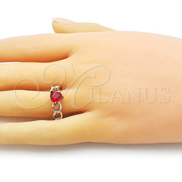 Anillo Multi Piedra 01.213.0034.1 Oro Laminado, Diseño de Corazón y Cubana, con Granate Zirconia Cubica, Pulido, Tono Dorado (One size fits all)