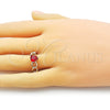 Anillo Multi Piedra 01.213.0034.1 Oro Laminado, Diseño de Corazón y Cubana, con Granate Zirconia Cubica, Pulido, Tono Dorado (One size fits all)