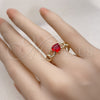 Anillo Multi Piedra 01.213.0034.1 Oro Laminado, Diseño de Corazón y Cubana, con Granate Zirconia Cubica, Pulido, Tono Dorado (One size fits all)