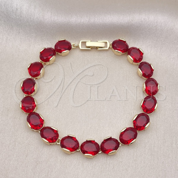 Pulsera Tennis 03.213.0247.07 Oro Laminado, Diseño de Cluster, con Granate Zirconia Cubica, Pulido, Tono Dorado (08 MM Thickness, 7 Inches Length)