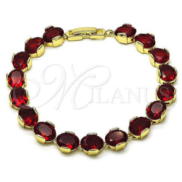 Pulsera Tennis 03.213.0247.07 Oro Laminado, Diseño de Cluster, con Granate Zirconia Cubica, Pulido, Tono Dorado (08 MM Thickness, 7 Inches Length)