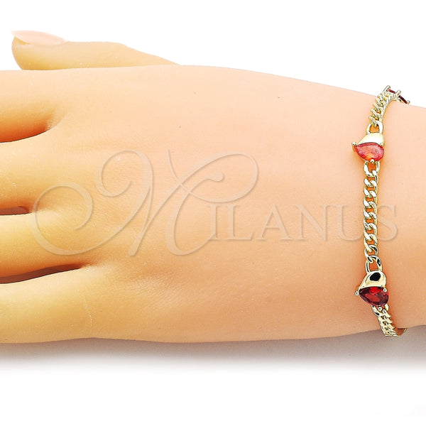 Pulsera Elegante 03.213.0248.08 Oro Laminado, Diseño de Corazón, con Granate Zirconia Cubica, Pulido, Tono Dorado (04 MM Thickness, 8 Inches Length)