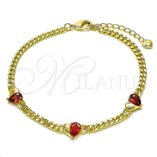 Pulsera Elegante 03.213.0248.08 Oro Laminado, Diseño de Corazón, con Granate Zirconia Cubica, Pulido, Tono Dorado (04 MM Thickness, 8 Inches Length)