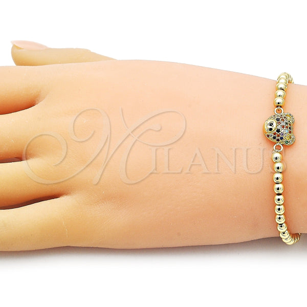 Pulsera Elegante 03.299.0109.07 Oro Laminado, Diseño de Bead Expandible y Osito, con Multicolor Micro Pave, Pulido, Tono Dorado (04 MM Thickness, 7 Inches Length)
