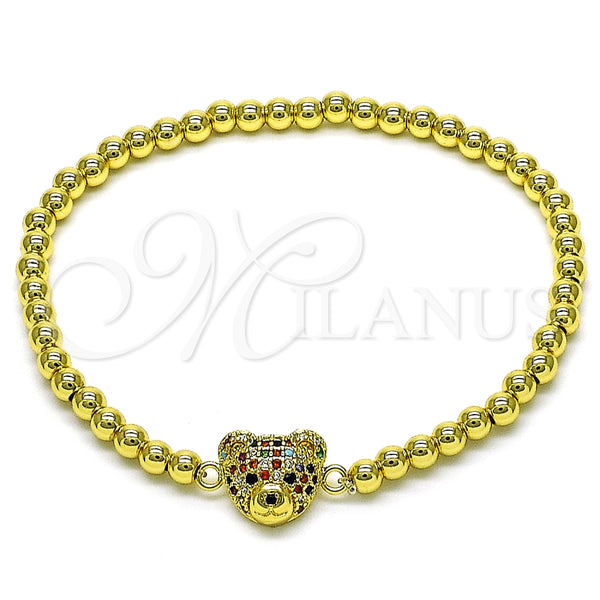 Pulsera Elegante 03.299.0109.07 Oro Laminado, Diseño de Bead Expandible y Osito, con Multicolor Micro Pave, Pulido, Tono Dorado (04 MM Thickness, 7 Inches Length)