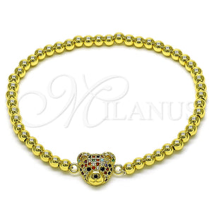 Pulsera Elegante 03.299.0109.07 Oro Laminado, Diseño de Bead Expandible y Osito, con Multicolor Micro Pave, Pulido, Tono Dorado (04 MM Thickness, 7 Inches Length)