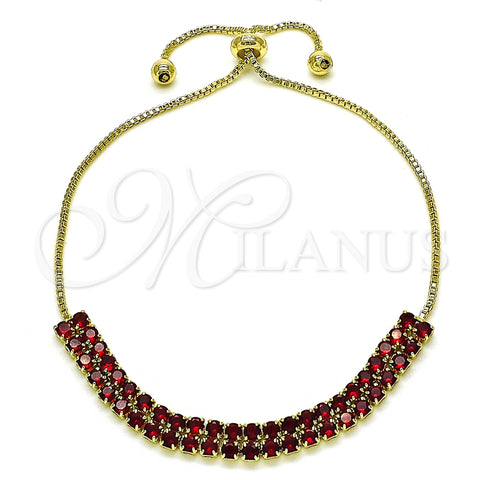 Pulsera Bolo Ajustable 03.213.0250.10 Oro Laminado, con Granate Zirconia Cubica, Pulido, Tono Dorado (05 MM Thickness, 10 Inches Length)