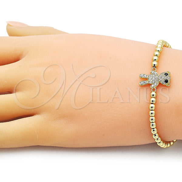 Pulsera Elegante 03.299.0110.07 Oro Laminado, Diseño de Bead Expandible y Osito, con Blanca and Negro Micro Pave, Pulido, Tono Dorado (04 MM Thickness, 7 Inches Length)