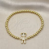 Pulsera Elegante 03.299.0110.07 Oro Laminado, Diseño de Bead Expandible y Osito, con Blanca and Negro Micro Pave, Pulido, Tono Dorado (04 MM Thickness, 7 Inches Length)
