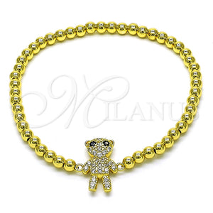 Pulsera Elegante 03.299.0110.07 Oro Laminado, Diseño de Bead Expandible y Osito, con Blanca and Negro Micro Pave, Pulido, Tono Dorado (04 MM Thickness, 7 Inches Length)