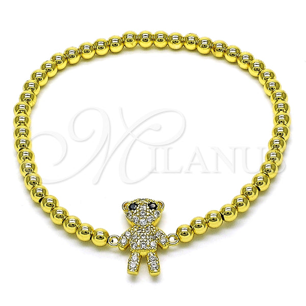 Pulsera Elegante 03.299.0110.07 Oro Laminado, Diseño de Bead Expandible y Osito, con Blanca and Negro Micro Pave, Pulido, Tono Dorado (04 MM Thickness, 7 Inches Length)