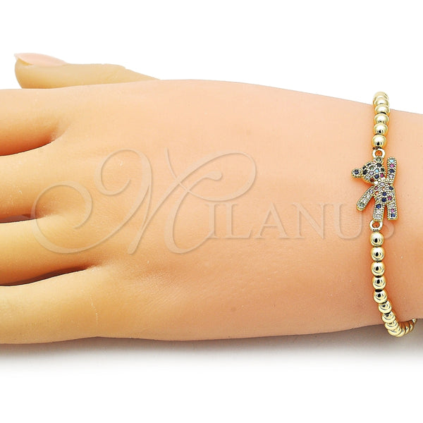 Pulsera Elegante 03.299.0111.07 Oro Laminado, Diseño de Bead Expandible y Osito, con Multicolor Micro Pave, Pulido, Tono Dorado (04 MM Thickness, 7 Inches Length)