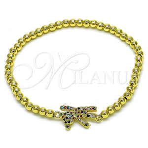 Pulsera Elegante 03.299.0111.07 Oro Laminado, Diseño de Bead Expandible y Osito, con Multicolor Micro Pave, Pulido, Tono Dorado (04 MM Thickness, 7 Inches Length)