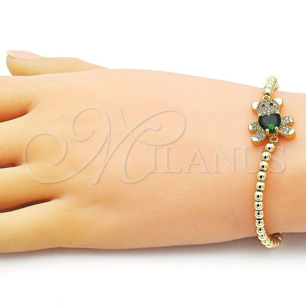 Pulsera Elegante 03.299.0112.07 Oro Laminado, Diseño de Bead Expandible y Osito, con Blanca and Negro Micro Pave, Pulido, Tono Dorado (04 MM Thickness, 7 Inches Length)