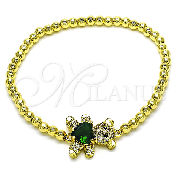 Pulsera Elegante 03.299.0112.07 Oro Laminado, Diseño de Bead Expandible y Osito, con Blanca and Negro Micro Pave, Pulido, Tono Dorado (04 MM Thickness, 7 Inches Length)