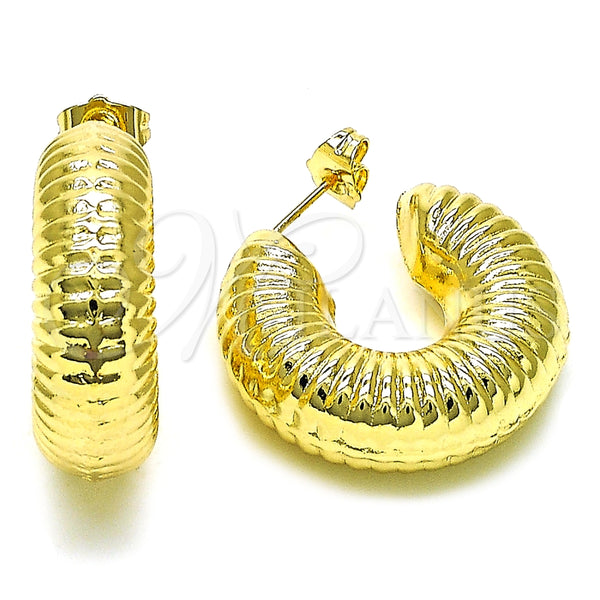 Argolla Mediana 02.163.0308.30 Oro Laminado, Diseño de Hueco, Diamantado, Tono Dorado