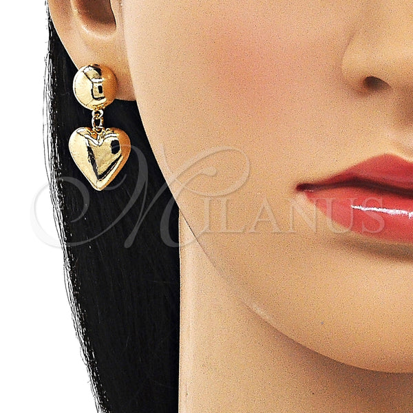 Arete Colgante 02.385.0046 Oro Laminado, Diseño de Corazón, Pulido, Tono Dorado