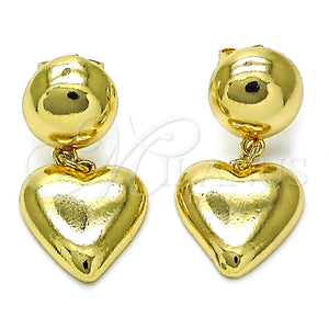 Arete Colgante 02.385.0046 Oro Laminado, Diseño de Corazón, Pulido, Tono Dorado