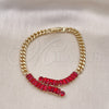 Pulsera Elegante 03.283.0077.1.07 Oro Laminado, Diseño de Miami Cubana y Baguette, con Granate Zirconia Cubica, Pulido, Tono Dorado (05 MM Thickness, 7 Inches Length)