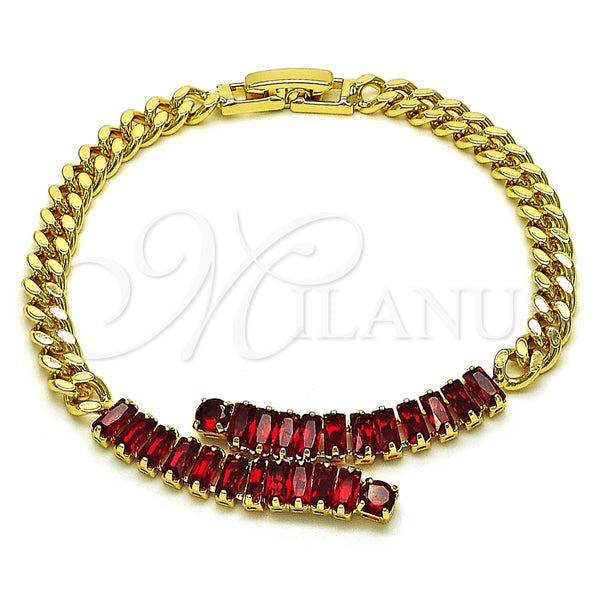 Pulsera Elegante 03.283.0077.1.07 Oro Laminado, Diseño de Miami Cubana y Baguette, con Granate Zirconia Cubica, Pulido, Tono Dorado (05 MM Thickness, 7 Inches Length)
