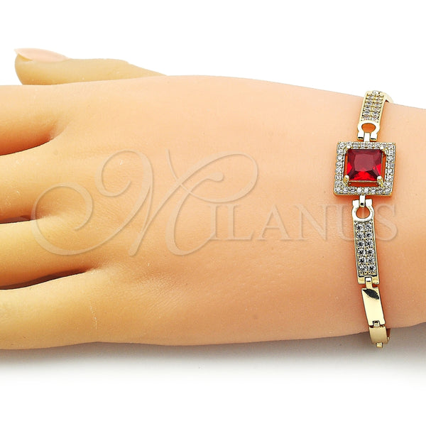Pulsera Elegante 03.283.0361.08 Oro Laminado, con Granate Zirconia Cubica and Blanca Micro Pave, Pulido, Tono Dorado (04 MM Thickness, 8 Inches Length)