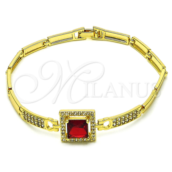 Pulsera Elegante 03.283.0361.08 Oro Laminado, con Granate Zirconia Cubica and Blanca Micro Pave, Pulido, Tono Dorado (04 MM Thickness, 8 Inches Length)