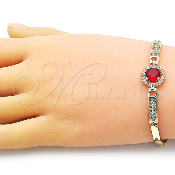 Pulsera Elegante 03.283.0362.08 Oro Laminado, con Granate Zirconia Cubica and Blanca Micro Pave, Pulido, Tono Dorado (04 MM Thickness, 8 Inches Length)