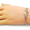 Pulsera Elegante 03.283.0369.08 Oro Laminado, Diseño de Miami Cubana y Corazón, con Blanca Micro Pave and Blanca Zirconia Cubica, Pulido, Tono Dorado (05 MM Thickness, 8 Inches Length)