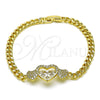 Pulsera Elegante 03.283.0369.08 Oro Laminado, Diseño de Miami Cubana y Corazón, con Blanca Micro Pave and Blanca Zirconia Cubica, Pulido, Tono Dorado (05 MM Thickness, 8 Inches Length)