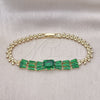 Pulsera Elegante 03.283.0305.2.07 Oro Laminado, Diseño de Baguette y Oja, con Verde Zirconia Cubica, Pulido, Tono Dorado (05 MM Thickness, 7 Inches Length)