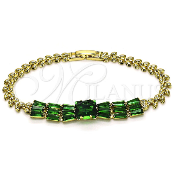 Pulsera Elegante 03.283.0305.2.07 Oro Laminado, Diseño de Baguette y Oja, con Verde Zirconia Cubica, Pulido, Tono Dorado (05 MM Thickness, 7 Inches Length)