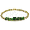 Pulsera Elegante 03.283.0305.2.07 Oro Laminado, Diseño de Baguette y Oja, con Verde Zirconia Cubica, Pulido, Tono Dorado (05 MM Thickness, 7 Inches Length)
