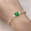 Pulsera Elegante 03.283.0304.2.07 Oro Laminado, Diseño de Corazón y Baguette, con Verde and Blanca Zirconia Cubica, Pulido, Tono Dorado (05 MM Thickness, 7 Inches Length)