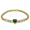 Pulsera Elegante 03.283.0304.2.07 Oro Laminado, Diseño de Corazón y Baguette, con Verde and Blanca Zirconia Cubica, Pulido, Tono Dorado (05 MM Thickness, 7 Inches Length)