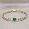 Pulsera Elegante 03.283.0305.3.07 Oro Laminado, Diseño de Baguette y Oja, con Verde and Blanca Zirconia Cubica, Pulido, Tono Dorado (05 MM Thickness, 7 Inches Length)