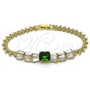 Pulsera Elegante 03.283.0305.3.07 Oro Laminado, Diseño de Baguette y Oja, con Verde and Blanca Zirconia Cubica, Pulido, Tono Dorado (05 MM Thickness, 7 Inches Length)