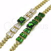 Pulsera Elegante 03.283.0305.3.07 Oro Laminado, Diseño de Baguette y Oja, con Verde and Blanca Zirconia Cubica, Pulido, Tono Dorado (05 MM Thickness, 7 Inches Length)