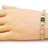 Pulsera Elegante 03.283.0373.07 Oro Laminado, Diseño de Baguette y Oja, con Verde and Blanca Zirconia Cubica, Pulido, Tono Dorado (05 MM Thickness, 7 Inches Length)