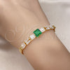 Pulsera Elegante 03.283.0373.07 Oro Laminado, Diseño de Baguette y Oja, con Verde and Blanca Zirconia Cubica, Pulido, Tono Dorado (05 MM Thickness, 7 Inches Length)