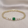 Pulsera Elegante 03.283.0373.07 Oro Laminado, Diseño de Baguette y Oja, con Verde and Blanca Zirconia Cubica, Pulido, Tono Dorado (05 MM Thickness, 7 Inches Length)