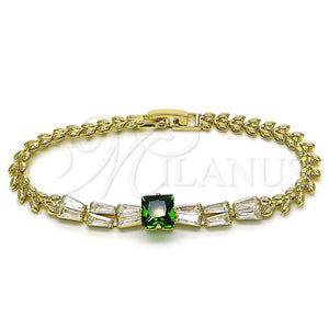 Pulsera Elegante 03.283.0373.07 Oro Laminado, Diseño de Baguette y Oja, con Verde and Blanca Zirconia Cubica, Pulido, Tono Dorado (05 MM Thickness, 7 Inches Length)